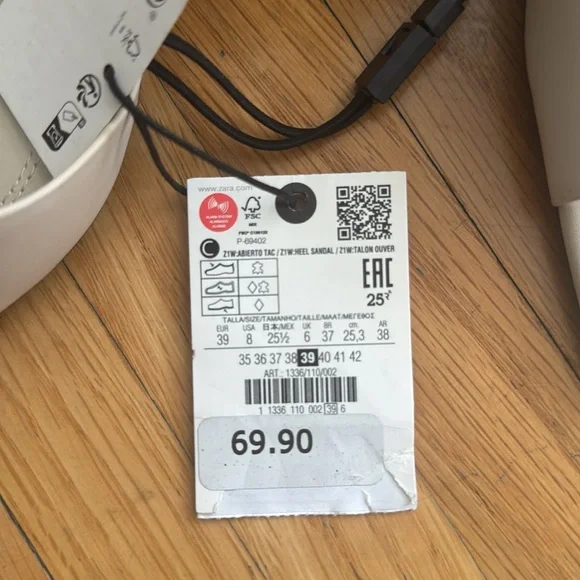 Zara Beige Block Heel Leather Sandals Size 8 (39) - Picture 5 of 5